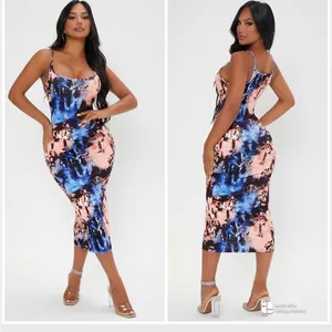 Amazon Women's Tie-Dye Midi Dress, Bodycon Dress Spaghetti Strap (Multicolor, Size: M) thumbnail 2