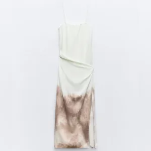 Zara NWT white beige brown ombré tie dye detail spaghetti strap midi maxi dress thumbnail 13