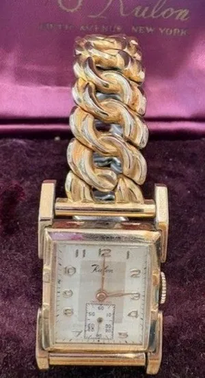 Vintage Rulon Gold-Tone Manual Wind Watch With Chunky‎ Chain Bracelet & Original thumbnail 1