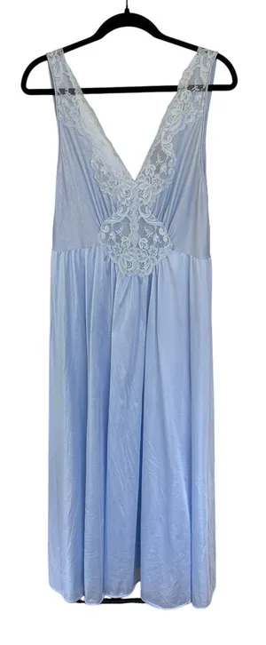 Vintage Sky Baby Blue Cinderella Silky Lace Maxi Slip Dress Miss Elaine XL thumbnail 1