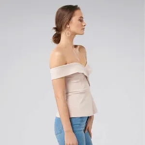 Forever New Pink Shakira Cross Over Off-shoulder Peplum Ponte Zip Top Blouse S thumbnail 4