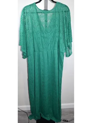 Eloquii Elements Sheer Crochet Lace Maxi Dress, Emerald Green, Plus Size 22/24 thumbnail 2