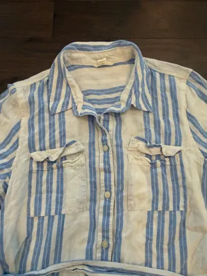 Caslon Blue and Cream Striped Shirt Dress Size Large - C60-024 thumbnail 3