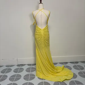 Unbranded Yellow V-Neck Rhinestone Mermaid Open Back Prom Dress Sz 2 thumbnail 3