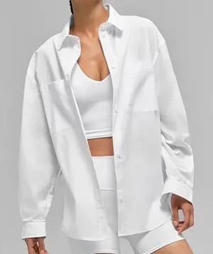 Alo Yoga Cotton Real Deal Button Up Long Sleeve White S thumbnail 1