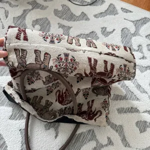 Handmade Elephant Embroidered Tote Bag - Brown Mahogany Beige 15”x15”x4” EUC thumbnail 5