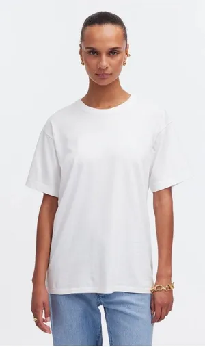 NWT *FLAWED* Madewell White Cotton Relaxed Oversized Tee - Size: Medium thumbnail 1