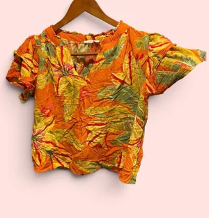 Cute orange creamsicle tropical ruffle sleeve crop top Haute Hippie thumbnail 1