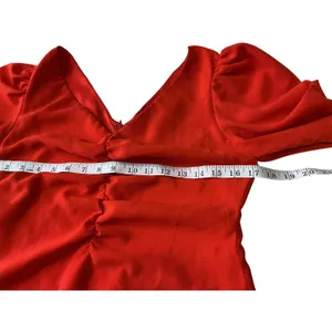 She +‎ Sky Red Ruched V-Neck Puff Sleeve Mini Dress SS8873 Womens Size Medium thumbnail 7
