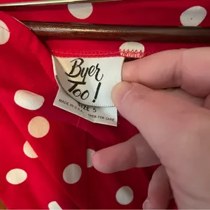 Vintage 80s/90s Red & White polka dot off the shoulder A line dress Byer Too! 5 thumbnail 3