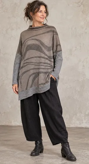 Ces Femme Abstract Tunic Womes Sweater Sz M Lagenlook Slouchy MockNeck Artsy thumbnail 1
