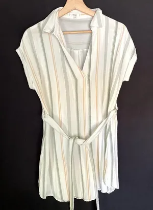 Mine green white orange striped beachy boho short sleeved sheath dress size‎ M thumbnail 1
