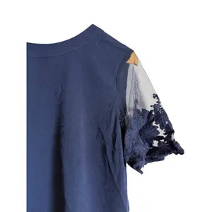 Lulus Lisa Marie Navy Blue Embroidered Mesh Lace Short Sleeve Top Size Small thumbnail 4