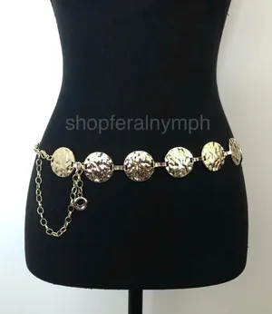 Y2K Boho Gold Hammered Disc Coin Chain Belt, Fits 24.5–42 Inches, X7GA1153 thumbnail 1