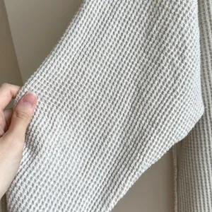 aerie Waffle Knit Long Sleeve Lounge Tee, Beige, Size Medium thumbnail 7