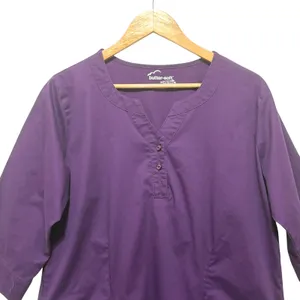 Butter Soft Womens Scrub Top L Purple V Neck 3/4 Sleeve Stretch‎ Nursing Uniform thumbnail 3