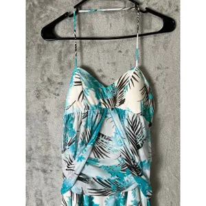 Tropical Resort Halter Dress Ruched A-Line Island Vacation Beach Coastal Chic S thumbnail 2