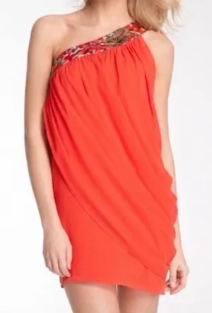 TRINA TURK | One-Shoulder‎ 100% Silk Fallyn Dress with Sequin Detail, Size 4 thumbnail 1