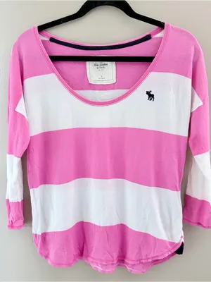 Abercrombie & Fitch Pink White Striped Scoop Neck Shirt Small Y2K Vintage thumbnail 1