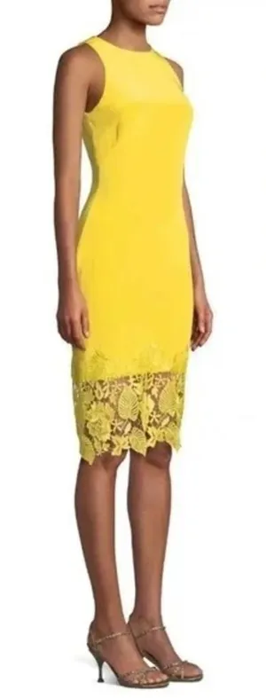 Theia Yellow Midi Dress‎ with Lace Detail thumbnail 1