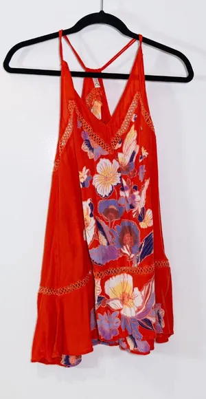 Free People Intimately Crepe Tropical Floral Flower Print Pattern Mini Dress XS thumbnail 1