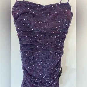 Lulus Flirty Vibes Purple Multi Sparkly Ruched Bodycon Mini Dress NEW size M thumbnail 2
