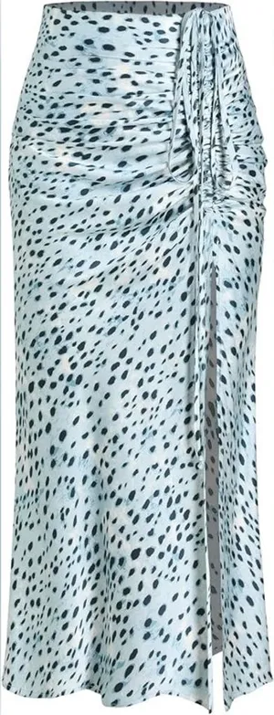 CIDER Blue Spot Leopard Print Drawstring Split Maxi Skirt‎ Large thumbnail 1