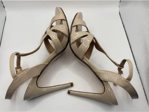 Daisy Fuentes GOLD STILETTO OPEN TOE STRAPS HIGH HEELS thumbnail 3