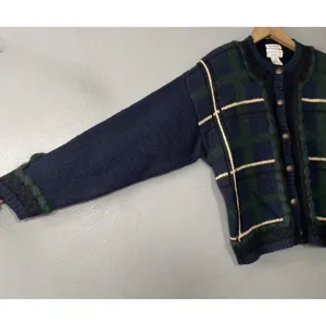 Christopher & Banks Vintage Boxy Plaid Sweater Size Medium Cardigan Old Money Twee Dark Academia thumbnail 2