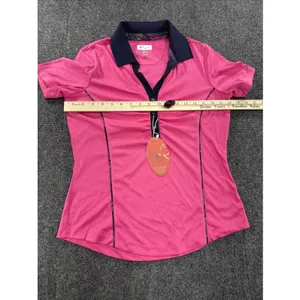 Greg Norman ML75 Play Dry Golf Polo Women Small Bright Pink Navy Ruched NWT thumbnail 7