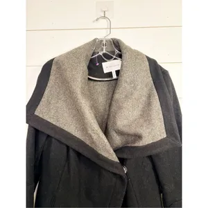 BCBGeneration Women's Wool Blend Knit Trim Trench Coat Black Gray Size Medium thumbnail 3