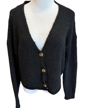 Urban Outfitters Black Furry Cardigan Vneck Sweater S Oversized thumbnail 2