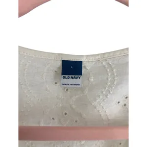 Old Navy Cream Embroidered Tie-Neck Blouse Balloon Sleeve Women’s Size L Peplum thumbnail 7