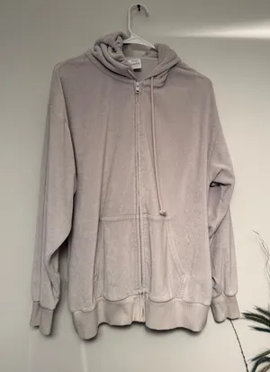 Aritzia Tna Towel Terry Boyfriend‎ Zip Hoodie Mauve Grey Oversized Medium 98376 thumbnail 1