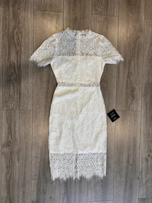 New Lulus Remarkable White Sheer Lace Short Sleeve Mini Dress Size XS MSRP $59 thumbnail 6