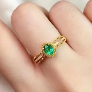 18K Yellow Gold Plated Adjustable Birthstone Green Crystal Emerald Ring for Women thumbnail 4