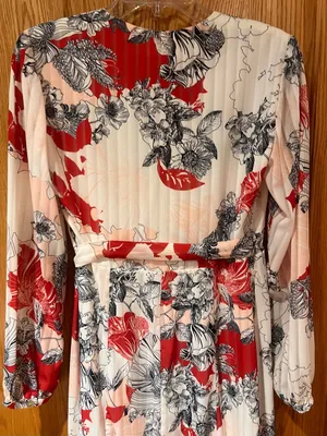 Anthropologie Hutch Giselle Floral Chiffon‎ Wrap Maxi Dress Red Jardin Sz Medium thumbnail 14