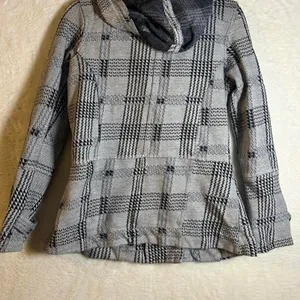 Hurley‎ Women Small Grey Black Plaid Double Breasted Pea Coat Jacket Cotton Knit thumbnail 7