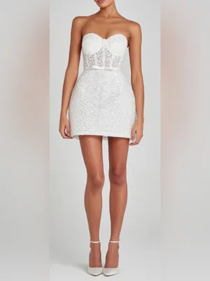 NEW NADINE MERABI Alice Embellished Belted WHITE Minidress sz 4 thumbnail 2