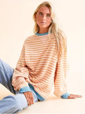 Free People We The Free Oversized Crewneck Latte Combo thumbnail 1