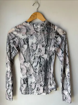 Open Edit Sheer Marble Print Long Sleeve Top thumbnail 3