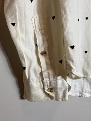 Abercrombie & Fitch Heart Print Boyfriend Button Up Shirt Women's Small Ivory thumbnail 9