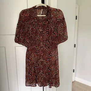 Free People Bonnie Mini Dress Floral short‎ sleeve buttons sheer thumbnail 3