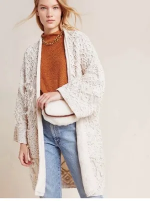 Akemi + Kin Anthropologie Textured Fringe‎ Blanket Cardigan OS thumbnail 2