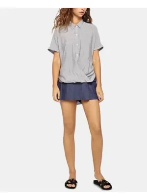 BCBGeneration Pinstripe Twist-Front Hi-Low Buttobg front Shirt NWT XS thumbnail 2