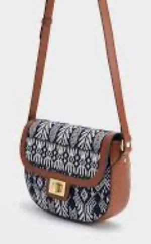 Chic Patterned Crossbody Bag in Brown and‎ Blue thumbnail 1