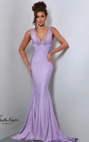 Jonathan Kayne 9213 Crystal Embellished Lilac Mermaid Gown NWT‎ Size 8 thumbnail 1