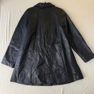 Centigrade Leather Coat women‎ L Black Floral Lining Mid Length Jacket vintage thumbnail 3