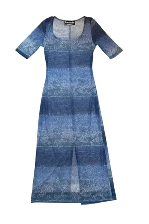 Y2k Blue Ombre sheer Long Sleeve Maxi Dress thumbnail 1