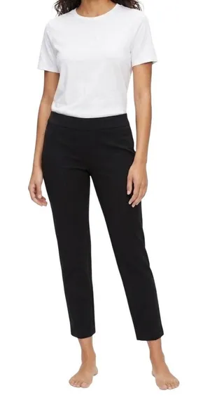 Eileen Fisher Black Washable Stretch Crepe Pants with Ankle Zippers Size L thumbnail 1